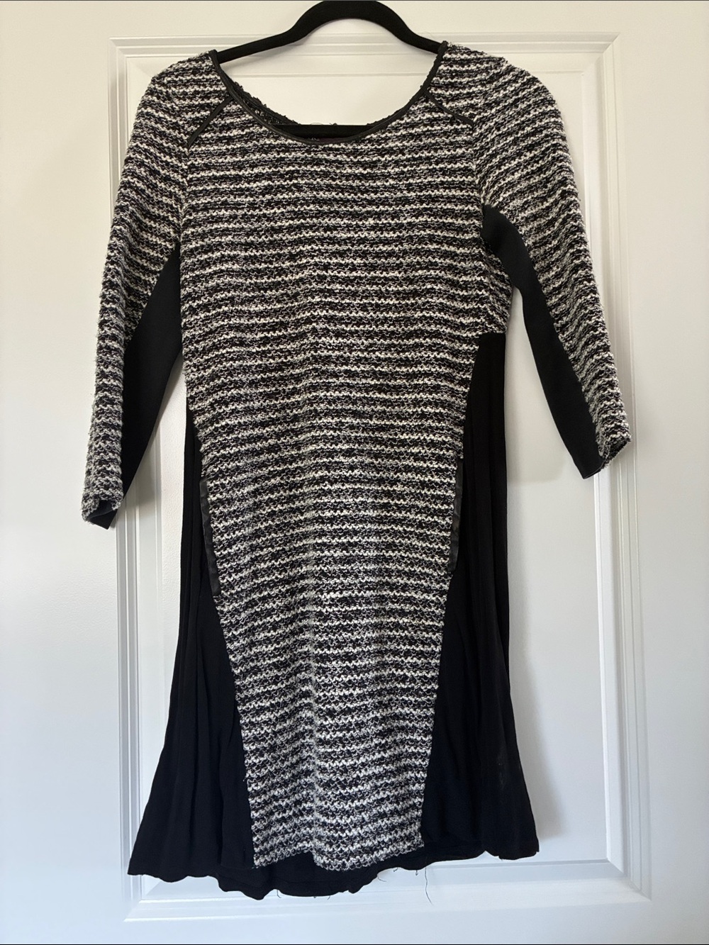 Maeve Black and White Knit Paneled Long-Sleeve Dress
